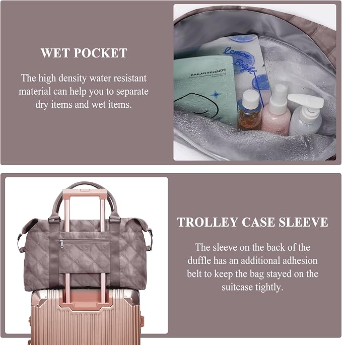 Travel Duffel Bag, Carry On Overnight Weekender Bags for Women | Travel Bag with Wet Pocket & Trolley Sleeve, For Spirit Airlines 18x14x8 Personal Item Bag