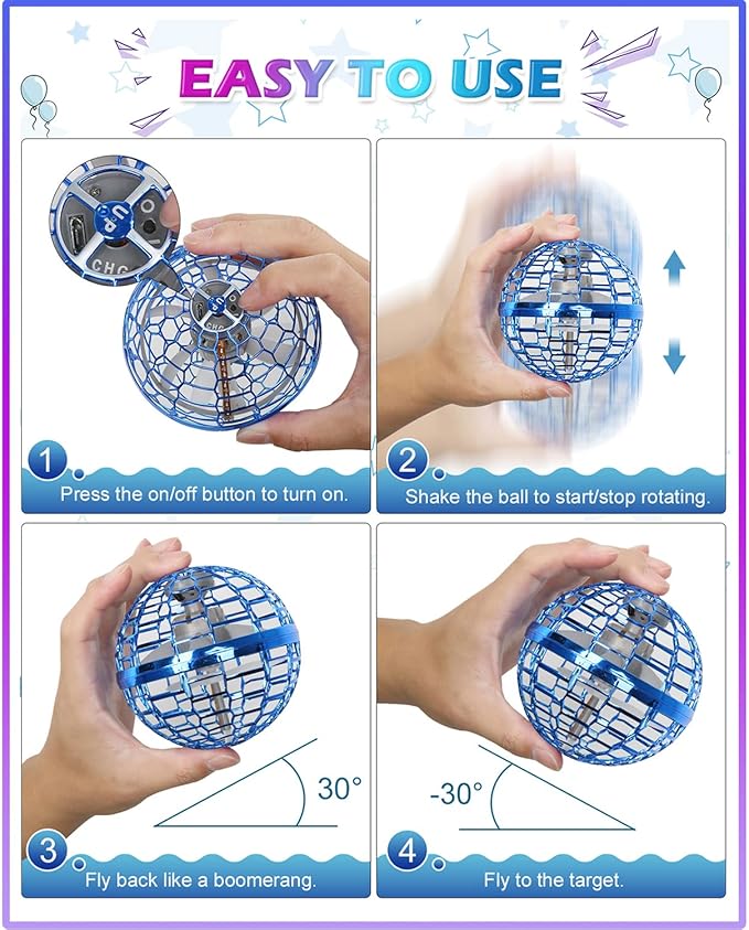 Cosmic Fly Ball 2025 Flying Orb Ball with Lights,UFO Hand Operated Mini Drone for Kid,Galactic Fidget Spinner Boomerang Hover Balls,Christmas Birthday Gifts Toy for 6 7 8 9 10+ Year Old Boy Girl Teens