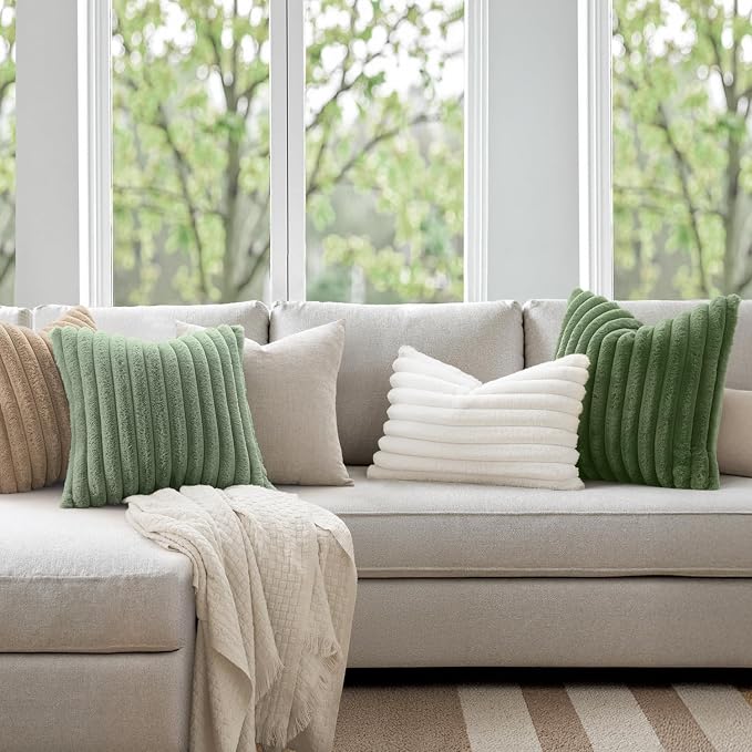 MIULEE Faux Fur Decorative Euro Sham Pillow Covers 24x24 Sage Green 2 Pack | Modern Soft Plush Couch Pillows, Cozy Fluffy Cushion Covers for Sofa Bed Living Room Home Decor