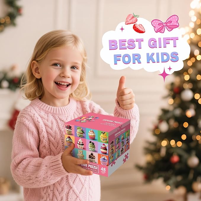Jumbo Floor Puzzle for Kids,48 Piece Cupcake Jigsaw Puzzles,Learning Educational Toys for Toddlers Ages 3-5,Children Gift for Boy Girl Ages 4-8
