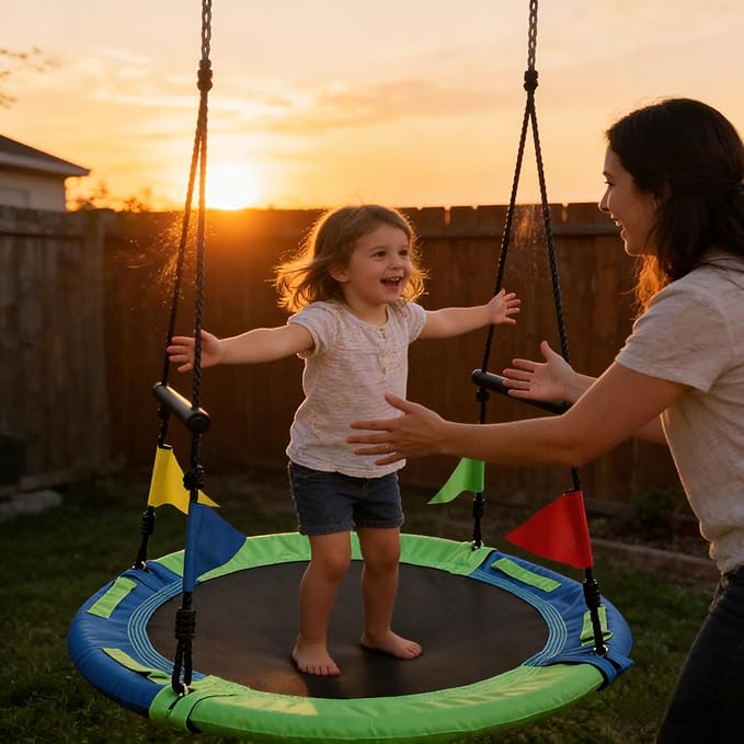 40 Inch Saucer Tree Swing for Kids Adults - 900Lb Weight Capacity, 900D Waterproof Oxford Fabric Platform Swing Seat with Safety bar and Adjustable Hanging Straps for Backyard or Outdoor Playground