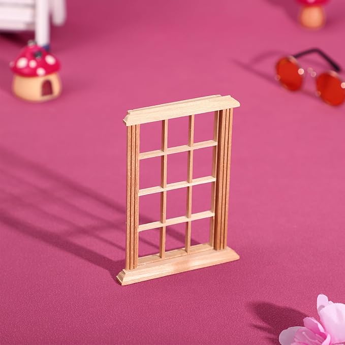 DOITOOL 8PCS Dollhouse Windows 1: 12 Scale Miniature Dollhouse Furniture Window Frame Model Dollhouse Furniture DIY Dollhouse Bedroom Accessories, 2.5 x 4.3inch