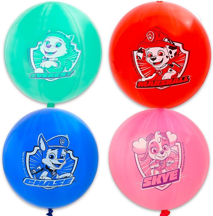 12-Pack Paw Patrol Balloons Set - Bundle with 12 Decorative Punch Balloons Featuring Chase, Marshall, Skye, Everest Plus Stickers, More | Paw Patrol Decoration for Parties