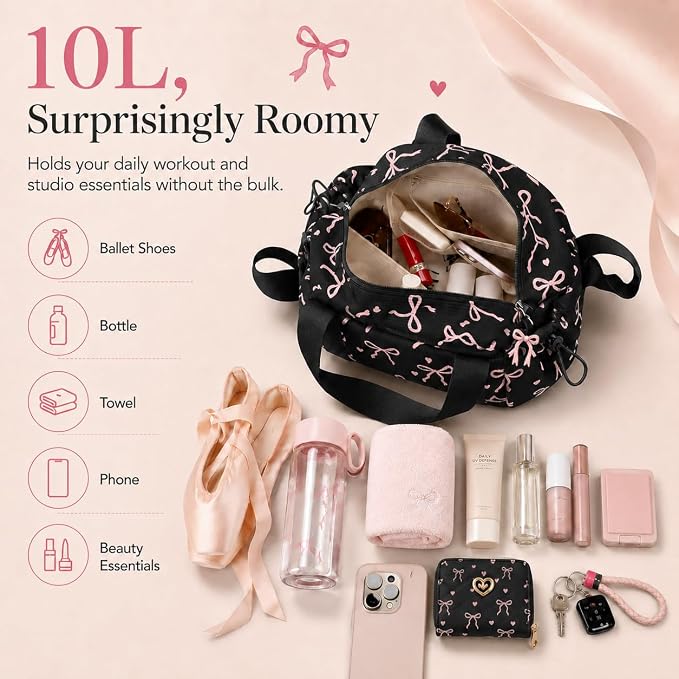 LOIDOU Aesthetic Dance Bag for Girls Corduroy Lightweight Bow Ballet Gymnastic Bag, Small Gym Bag for Women with Wet Dry Pocket, Cute Tote Bag Gifts for Birthday Christmas