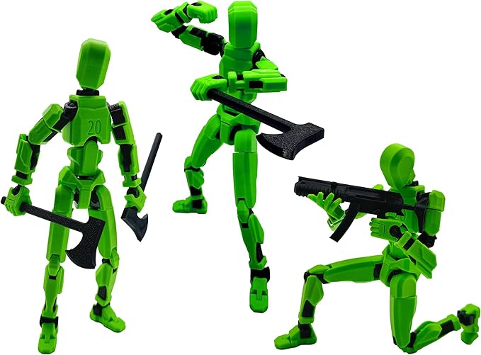 3D Printed Enlarge Body Size 8.1-inch Action Figure Dummy20, Full Body Mechanical Movable Toy, Multiple Accessories, Desk Decoration (Bracket, 3 HandsType, Weapons, Armour) (Brilliant Green)