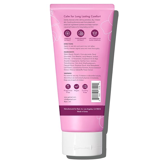 Rael Soothing Feminine Wash Daily Cleanser for Intimate Care (4.4 oz, 2 Pk) | Hibiscus & Pomegranate Extracts, Lactobacillus Aloe Complex, Gel-to-Foam Cleanser, Daily pH Balanced Care for Women