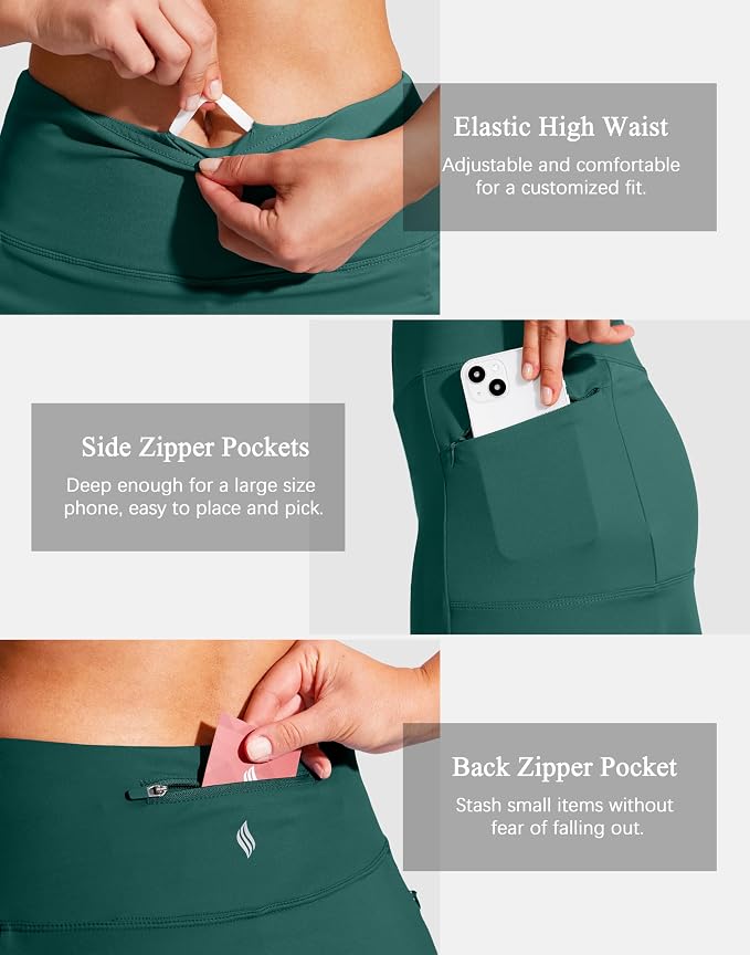 19" Ruffled Golf Skirts for Women | 3 Zipper Pockets, Knee Length, High Waisted, Long Skorts for Athletic, Casual, Tennis, Pickleball