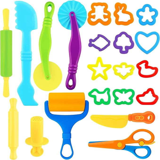 Dough Tools 21pcs Dough Tools Play for Kids Clay Accessories with Rolling Pins,Cutters,Roller,Safety Scissors,Plastic Knife