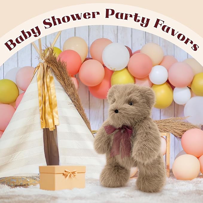 MorisMos Teddy Bear Stuffed Animal,16.5'' Brown Stuffed Bear Plush Toy for Kid Girl Boy,180° Joints Posed Cuddly Toy,Soft Long Hair Plush Teddy for Baby Shower Christams Valentine’s Birthday Gift
