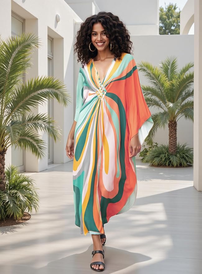 Mumu Dresses for Women Plus Size, Bohemian Kaftan Beach Cover Up Long Maxi Nightgown Soft Loungewear