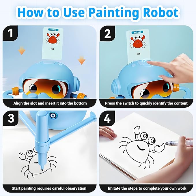 Smart Drawing Robot for Kids with 100 Cards & 12 Color Pens, Voice Interactive Educational Painting Machine, Montessori Learning Robot Toy, Fun Birthday & Holiday Present for Boys and Girls Ages 4-12