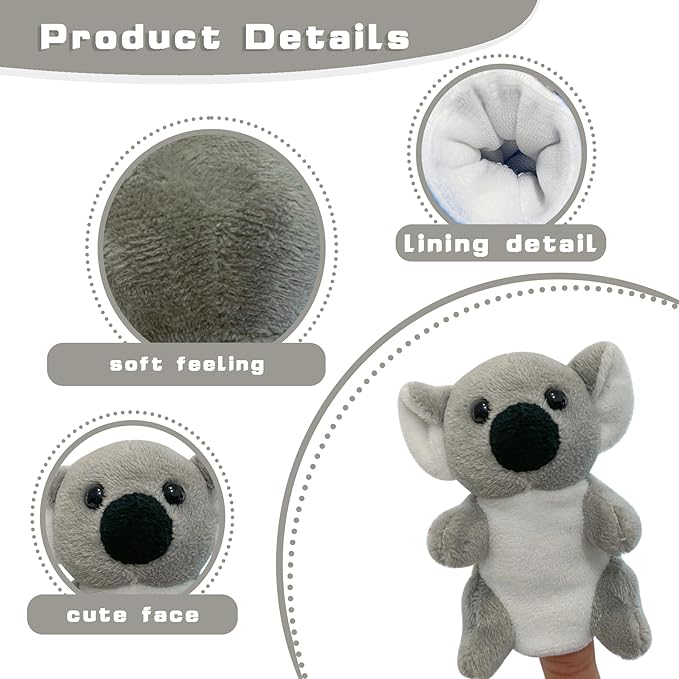 Jungle 6pcs Finger Puppets Set, Cute Animal Puppet Mini Hand Puppets Role-Playing Story Animal Soft Plush Toy for Kids Monkey, Fox, Squirrel, Raccoon, Panda, Koala(jungle01)