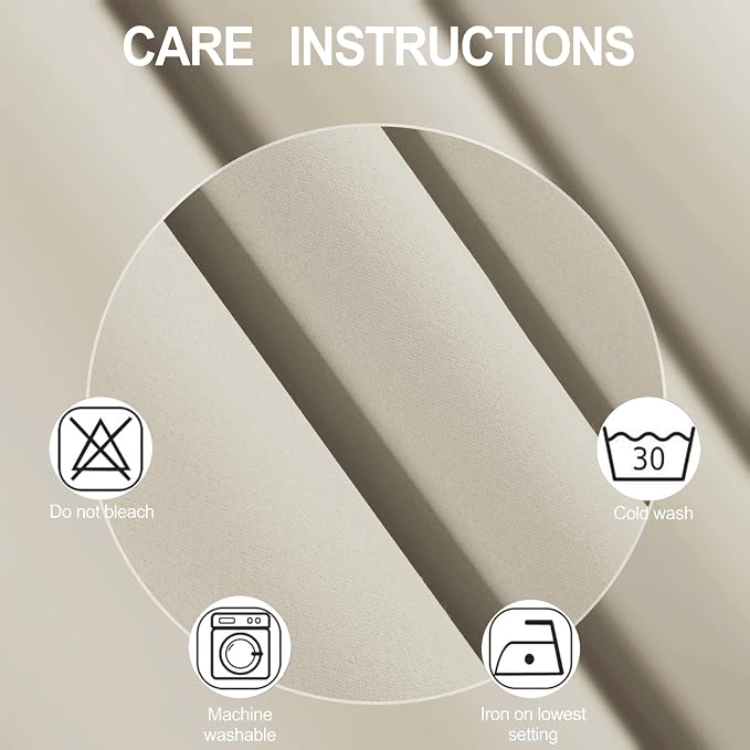 LEMOMO Light Beige Blackout Curtains 34 x 54 Inch Length/Set of 2 Curtain Panels/Thermal Insulated Room Darkening Blackout Curtains for Bedroom