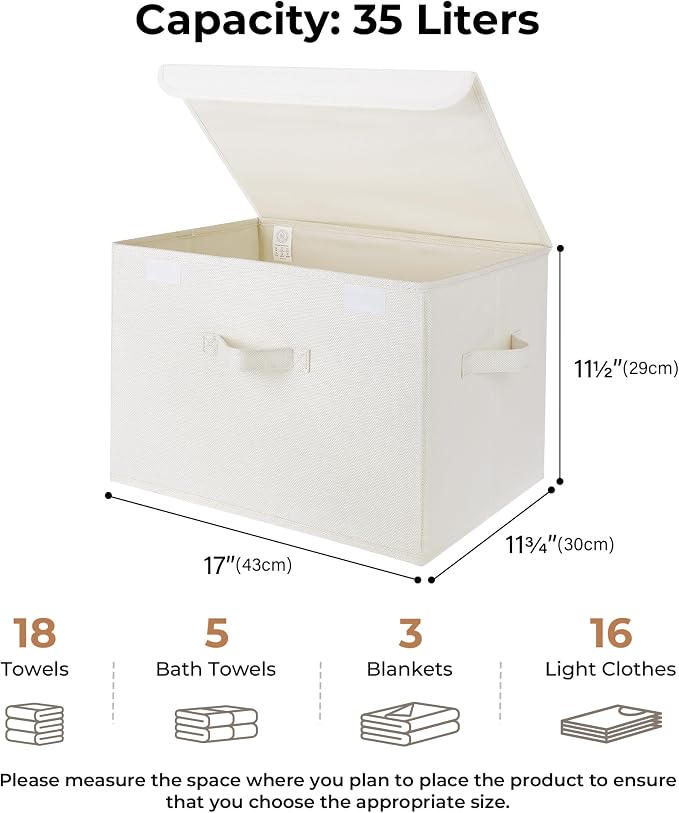 GRANNY SAYS Memory Keepsake Storage Box, Fabric Storage Bins with Lids | Flip-Top Lid, Collapsible, Stackable, 3 Handles, Ideal for Closet Clothes Blanket Toys, Extra Large, Ivory White, 2-Pack