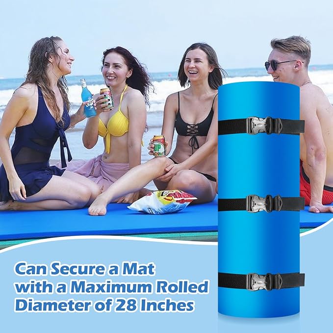 3 Pcs Floating Mat Straps with Quick-Release Double Lock Buckle, Multifunctional Floating Water Mat Straps with Hole Buckle & Carry Handle for Baby Crawling Mat, Yoga, Camping