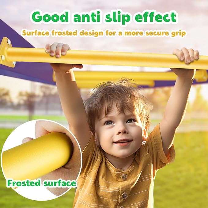21.5 Inch Metal Monkey Bars Ladder Rungs Set for Backyards Playground and Children Indoor and Outdoor Climbing Kit, Set of 15 (Yellow)
