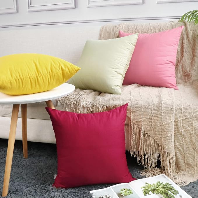 4-Pack 100% Cotton Comfortable Solid Decorative Throw Pillow Case,Thmyo Square Cushion Cover Pillowcase Sublimation Blank Pillow Covers DIY Throw Pillowcase for Sofa(20x20 inch/ 50x50cm,Lemon Yellow)