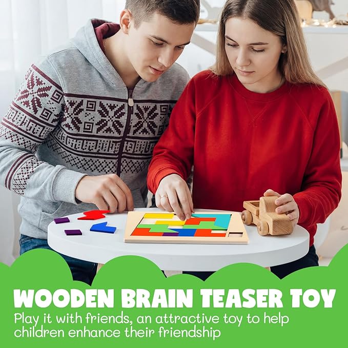 Yunsailing 3 Pack Hexagon Tangram Puzzle Wooden Brain Puzzles with Storage Bag Challenge Wood Russian Blocks Brain Teasers Geometric Jigsaw Block Logic Iq Stem for Family Party Gift