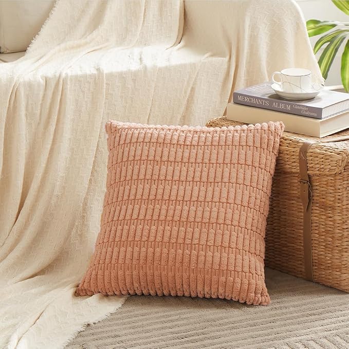 Fancy Homi 4 Packs Decorative Throw Pillow Covers for Living Room Couch Bed, Modern Farmhouse Boho Home Décor Accent Cushion Case, 18" x 18", Peach