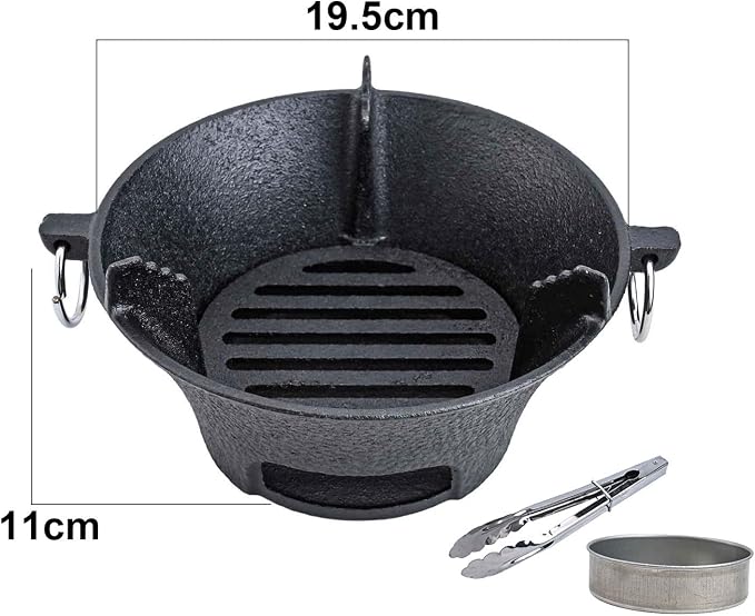 Cast Iron Charcoal Stove, Thick Base for Even Heat, Portable Korean BBQ Grill for Camping and Outdoor Picnics(19.5cm)