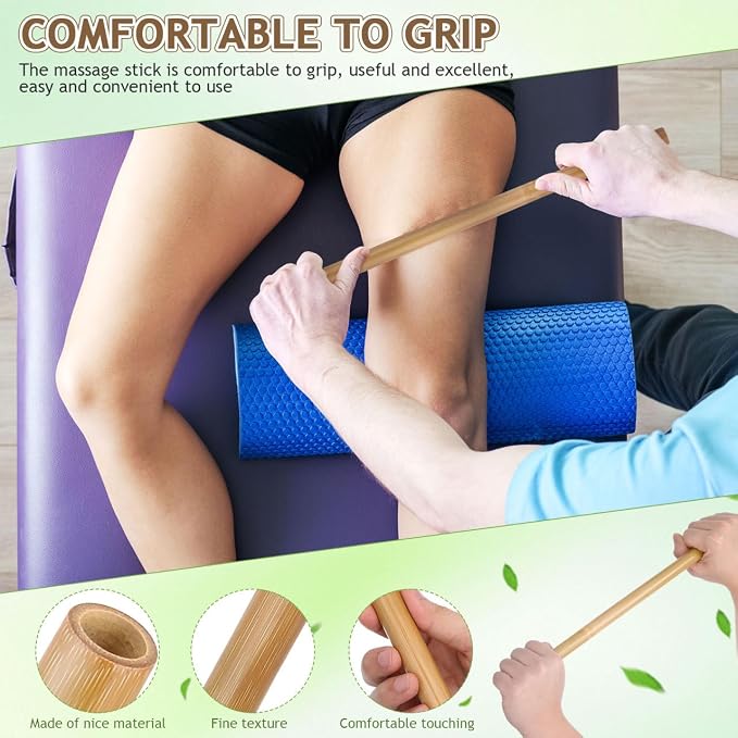 Healifty Bamboo Massage Stick 16.53 Inch Muscle Massaging Tool for Back and Body Pain Relief Manual Body Massager for Home Wellness and Relaxation
