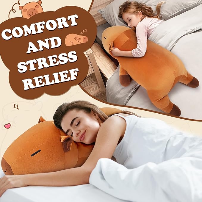 30'' Giant Capybara Plush Stuffed Animal- Capybara Plush Pillow Plushies, Large Sleeping Capybara Plush Toy, Cute Hugging Capybara Stuffed Animal, Birthday Gifts for Kids Girls Boys