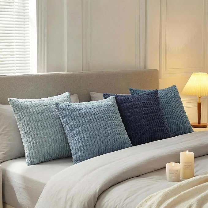 Fancy Homi 4 Packs Decorative Throw Pillow Covers for Living Room Couch Bed, Modern Farmhouse Boho Home Décor Accent Cushion Case, 16" x 16", Blue Series