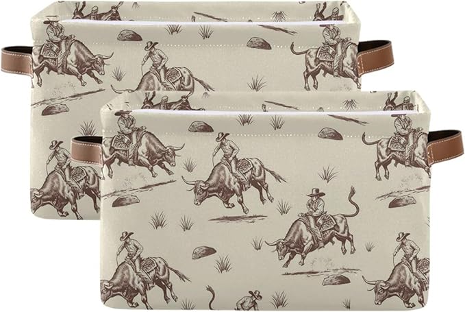Aslsiy Storage Basket Bull Rodeo Cowboy Nursery Bins Baby Box Canvas Clothes Shelf Basket Laundry Hamper 1 Pcs