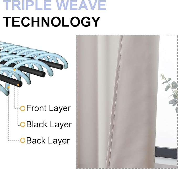 Simplebrand Ava Natural Blackout Curtains for Bedroom 63 Inch Length 2 Panels Set, Solid Thermal Insulated Privacy Living Room Window Treatment Curtains Blackout Drapes, W50 x L63 Inch