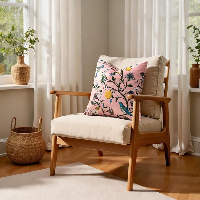 MUSSEL Light Pink Floral Vintage Decorative Pillow Covers 18x18 Set of 2 | Soft Velvet,Wild Flower Plant,Throw Pillows Case,Square,Colorful Farmhouse Cushion Covers,Home Sofa Bed Couch Decor