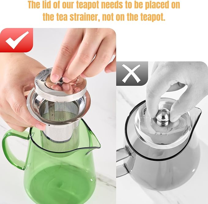PARACITY Glass Teapot Stovetop 32OZ, Borosilicate Clear Tea Kettle with Removable 18/8 Stainless Steel Infuser, Teapot Blooming and Loose Leaf Tea Maker Tea Brewer (Green, 550ML)