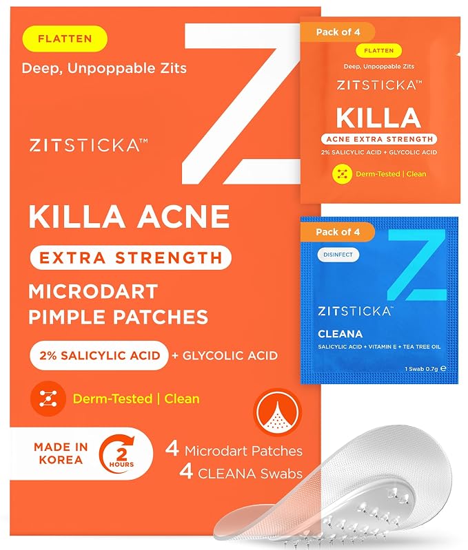 ZitSticka Extra Strength Killa Acne Microdart Patches for Face - OTC Acne Treatment with 2% Salicylic Acid - Fast Acting Microdarts for Deep, Early-Stage Zits & Blemish - 4 Count