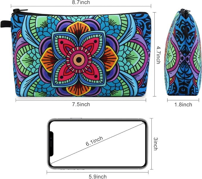 MAGEFY Small Makeup Bag, Portable Travel Cosmetic Bag Zipper Pouch Waterproof Makeup Pouch Multifunctional Small Bag for Women (1 pack, dark blue flower 0179)