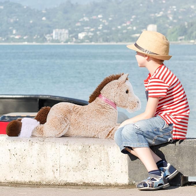 MaoGoLan Large Horse Stuffed Animal for Boy, Big Horse Plush Toy for Girl, Ridable Stuffy Pony for Kid, Stuffed Pony Plush Pillow for Baby Shower, Birthday Gifts or Party Favor, 33 inches, Brown