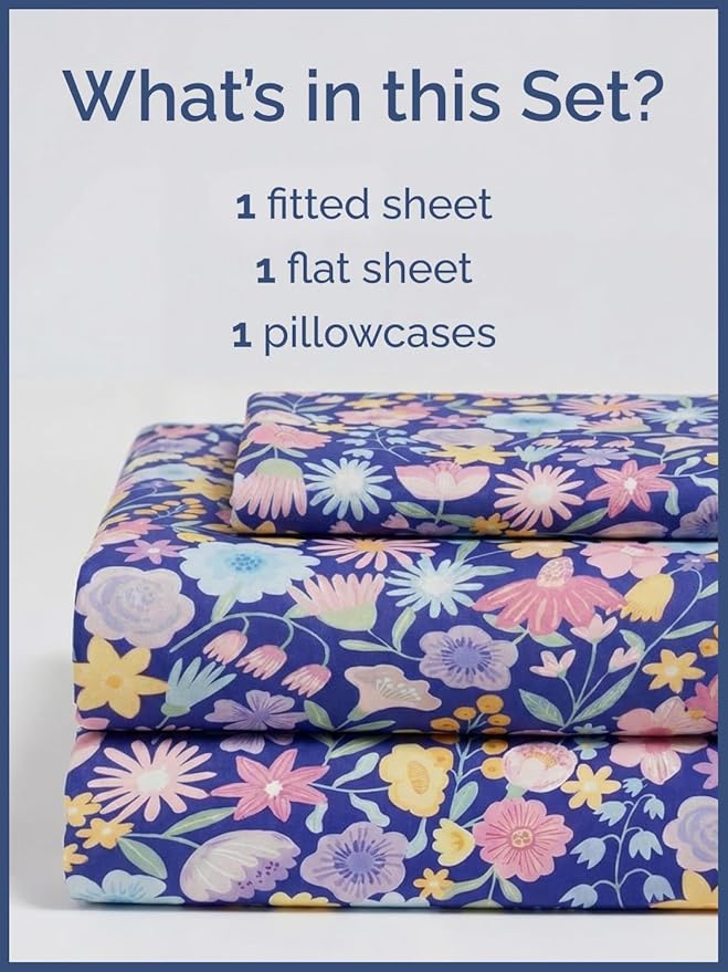 CGK Unlimited Kids Purple Meadow Twin 3 Piece Sheet Set - Boys, Girls, Teens, Toddler - Easy Fit Deep Pockets - Soft, Cooling & Breathable Sheets - Cute, Cozy, Fade & Wrinkle Free - Machine Washable