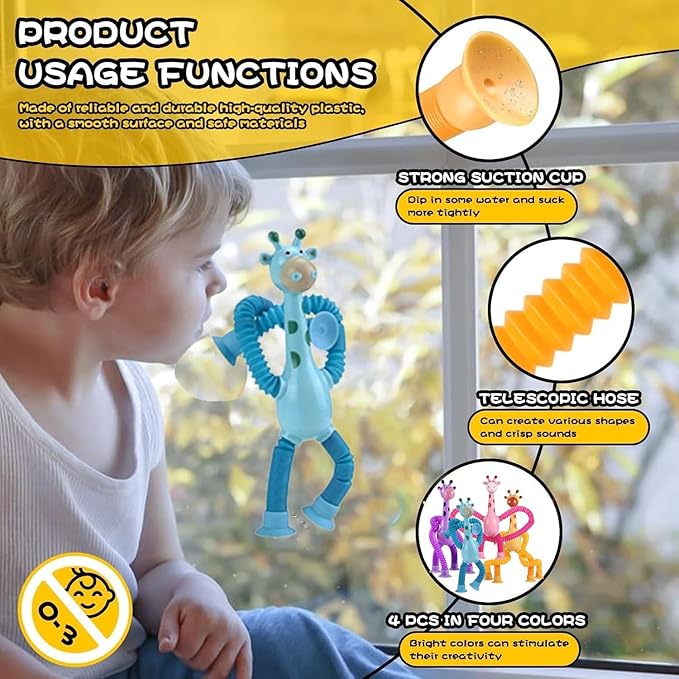 20Pcs Telescopic Suction Cup Giraffe , Coolest Pop Tubes Sensory Toys for Kids, Fidget Toys Party Favors Christmas Easter Birthday Party Supplies Goodie Bag Stuffer