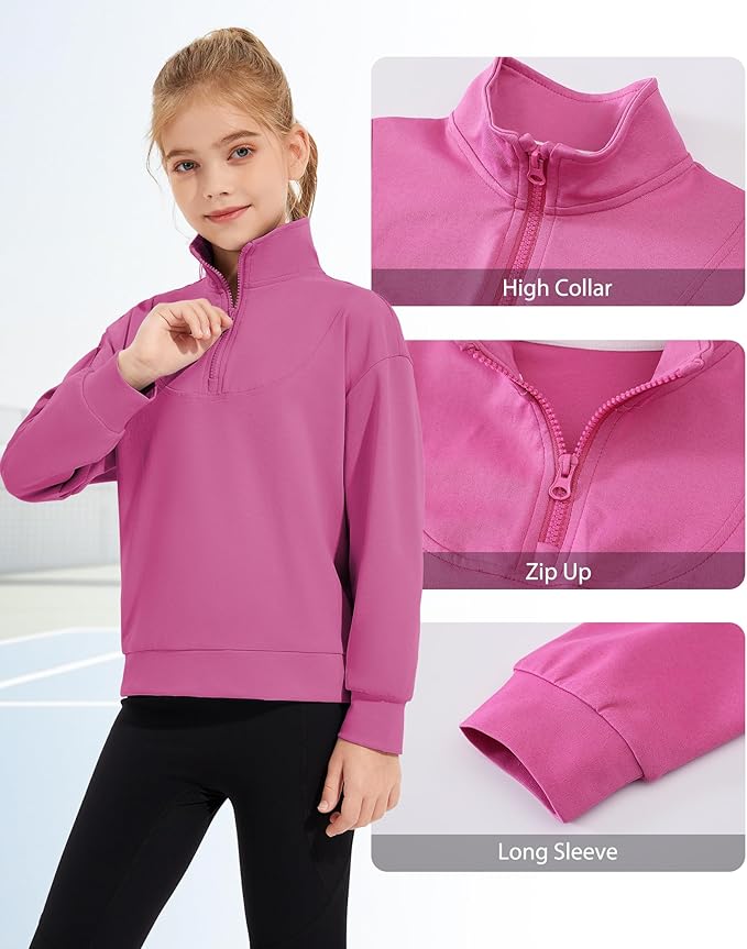Girls Quarter Zip Sweatshirt Long Sleeve Pullover Tops Kids Casual Spring Outfits for Teen Girls, 5-14 Years
