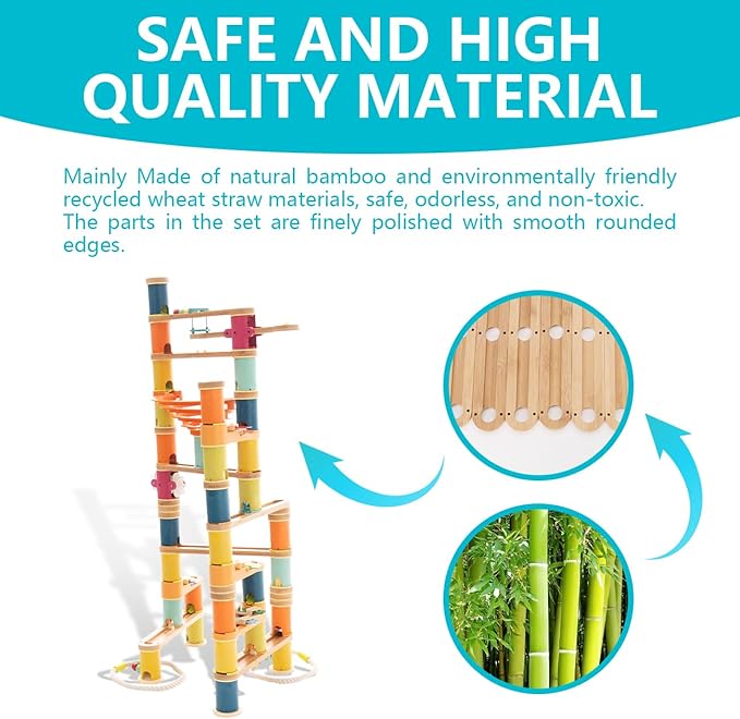 Marble Runs Building Toy 146pcs, Bamboo Construction Toy Set with Ball, Simple Maze Toy with Music Suitable for Age 4+ Children