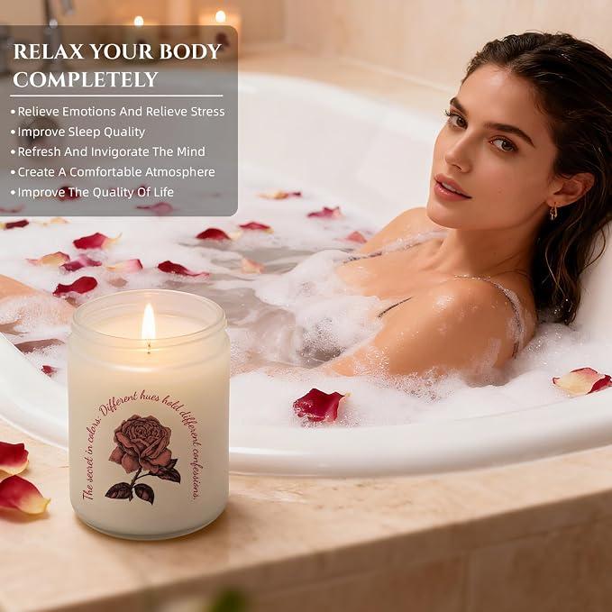 Rose Scented Aromatherapy Candle, Rose Candle for Women, Natural Soy Wax with Pure Cotton Wick, Long-Lasting Burning, Great Gift for Girls/Wife/Mom on Valentine’s/Mother’s/Christmas/Birthday/Day