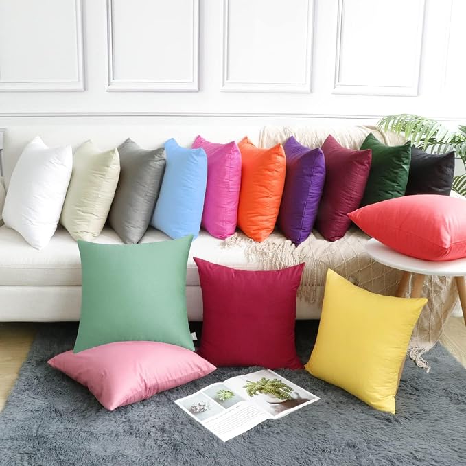 Thmyo 4-Pack 100% Cotton Comfortable Solid Decorative Throw Pillow Case, Square Cushion Cover Pillowcase Sublimation Blank Pillow Covers DIY Throw Pillowcase for Sofa(16x16 inch/ 40x40cm,Mist Green)