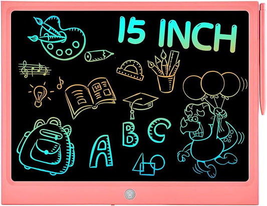 LCD Writing Tablet, 15 Inch Toddler Kids Toys Drawing Pad, Girls Toys Age 6-8, Coloring Books Travel Essentials, Birthday Gifts for 3-12 Year Old Girls Boys(Pink)