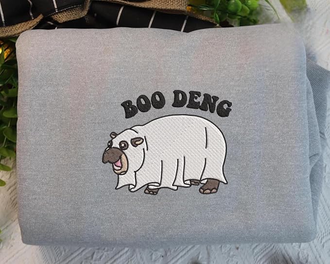 YOUNG GREEN Moo Deng Embroidered Sweatshirt Moo Deng Bouncy Pig Shirt Cute Baby Hippo Sweatshirt Gift For Moo Deng Lovers
