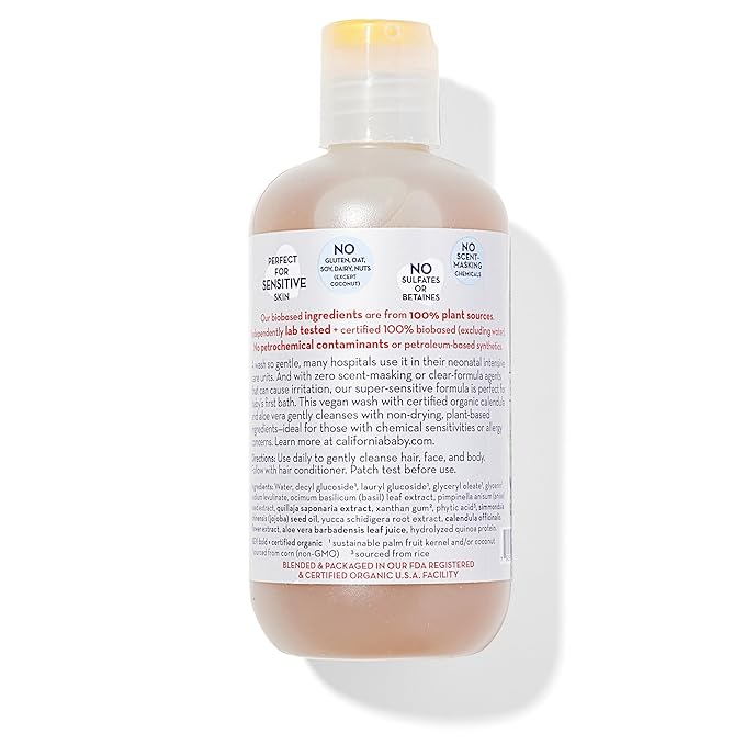 California Baby Super Sensitive Baby Shampoo + Baby Wash | 100% Plant-Based | Unscented Body Wash For Sensitive Skin | Hypoallergenic | 251mL / 8.5 oz