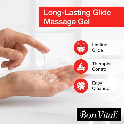 Bon Vital' Original Massage Gel for a Versatile Massage Foundation to Relax Sore Muscles and Repair Dry Skin, For Massage Therapists Who Want Superior Glide & Gentle Friction for Clients, 8 Oz Bottle
