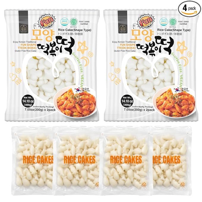 Unha's Fun Shaped Tteokbokki Rice Cakes, 28.20 oz, 4 Pouches | 28.20 oz fun shaped chewy tteok for tteokbokki