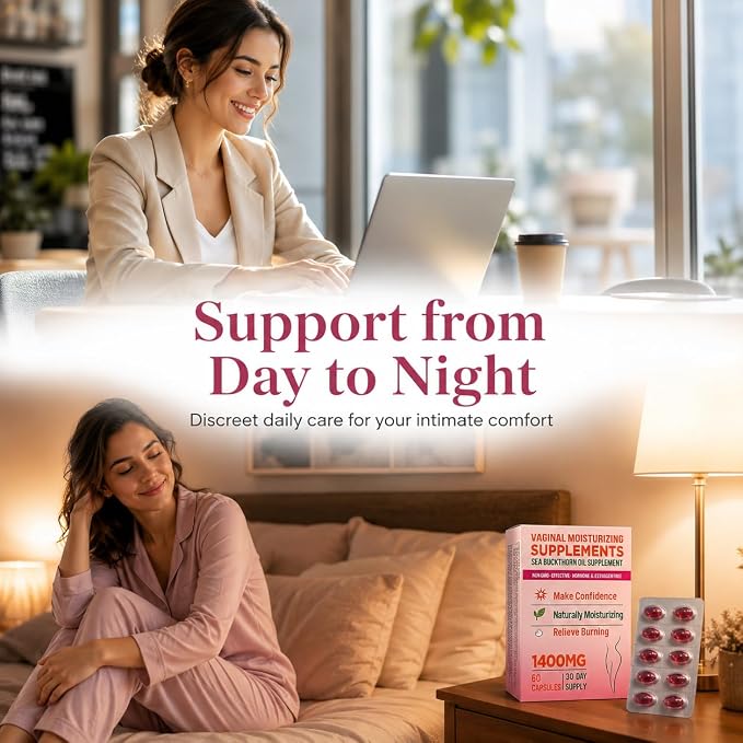 Vaginal Moisturizing Supplement for Women, Sea Buckthorn Oil, Omegas 3, 6, 7, and 9, Vitamins A and E, 100% Natural Formula, 60 Supplements