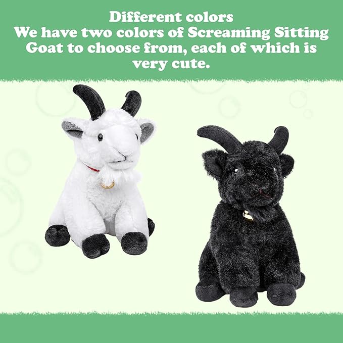 Screaming Sitting Black Goat with Bell Plush Animal Toy 10in, Realistic Screaming Goat Plush Toy, Cute and Funny Black Goat Animal Plushies Model Gift Collection for Kids