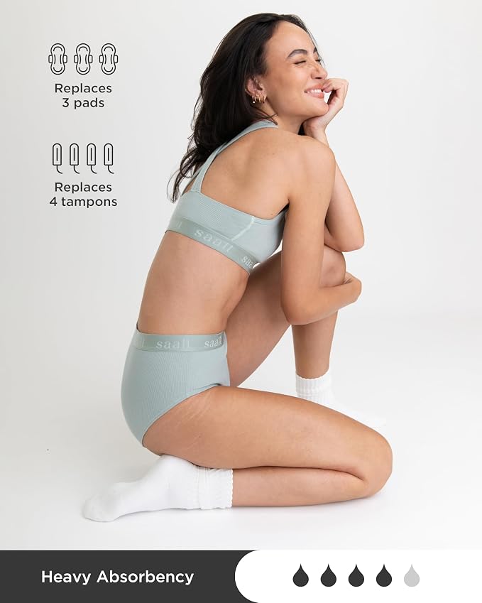 saalt Leakproof Cotton Rib High Rise Brief – Reusable Period Underwear for Women - Replaces 3 Pads or 4 Tampons