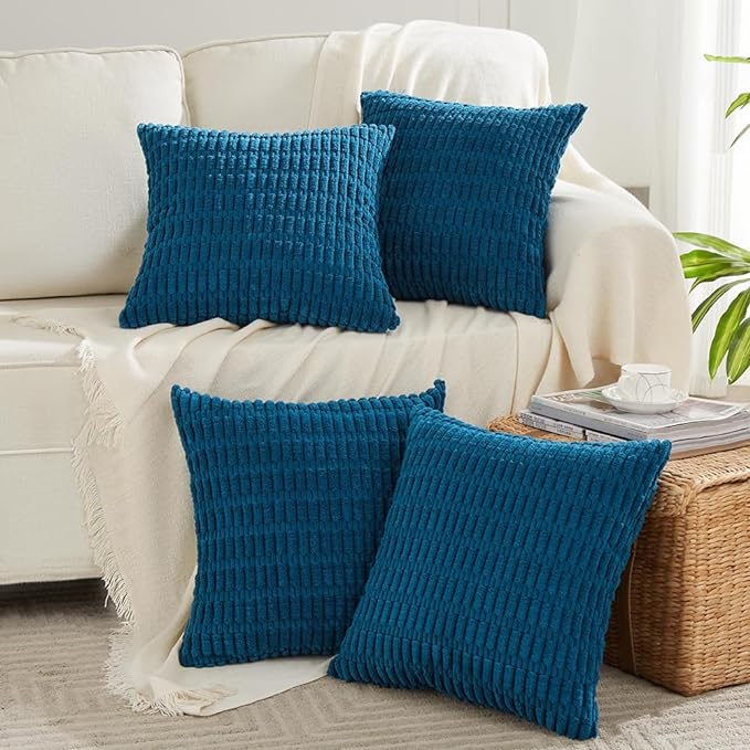 Fancy Homi 4 Packs Decorative Throw Pillow Covers for Living Room Couch Bed, Modern Farmhouse Boho Home Décor Accent Cushion Case, 18" x 18", Teal