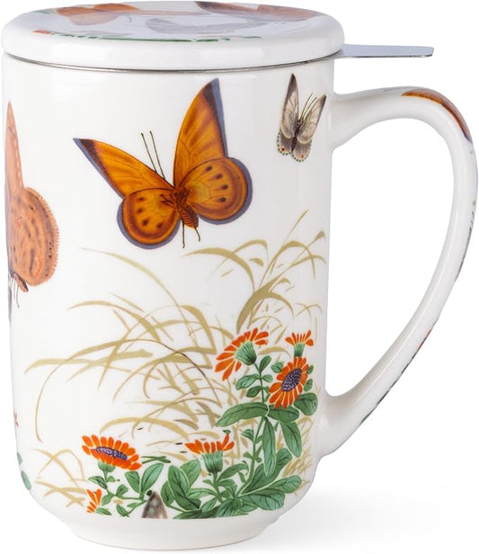 AmorArc Porcelain Tea Mug with Infuser and Lids, 18 Oz Coffee Cup Strainer with Bag Holder for Loose Leaf Tea, Steeping Coffee Mug for House-warming Wedding Birthday Gift